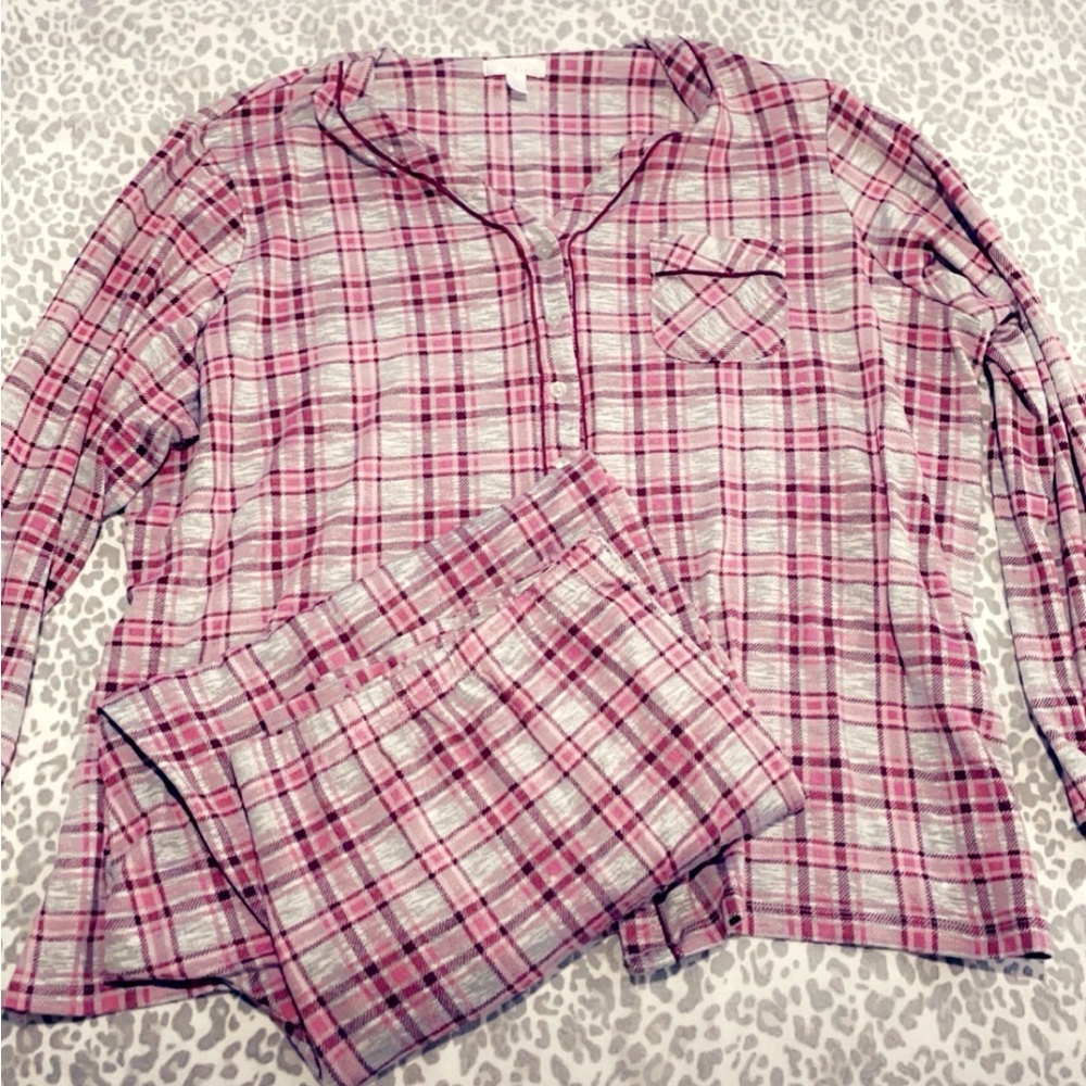 Secret Treasures Pink and Gray Plaid Pajama Set